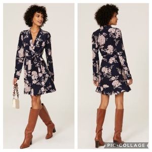 Marissa Webb Collective Navy Floral Wrap Dress Romantic Mini 4